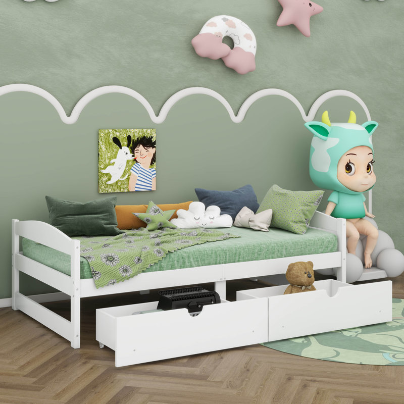 Lit plateforme simple avec deux compartiments de rangement, Blanc