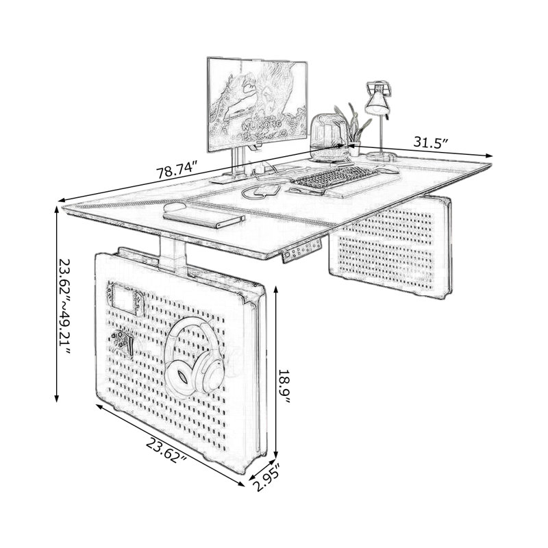 Bureaux noirs rectangulaires réglables en bois massif, H 23,62 po x l 78,74 po x P 31,5 po