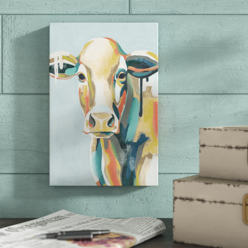 «Colorful Cows I» par Grace Popp - reproduction d'art sur toile, H 18 po x l 12 po