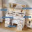Vanity Desk with Mirror, Makeup Table with Glass Top & 8 Drawers-217674278