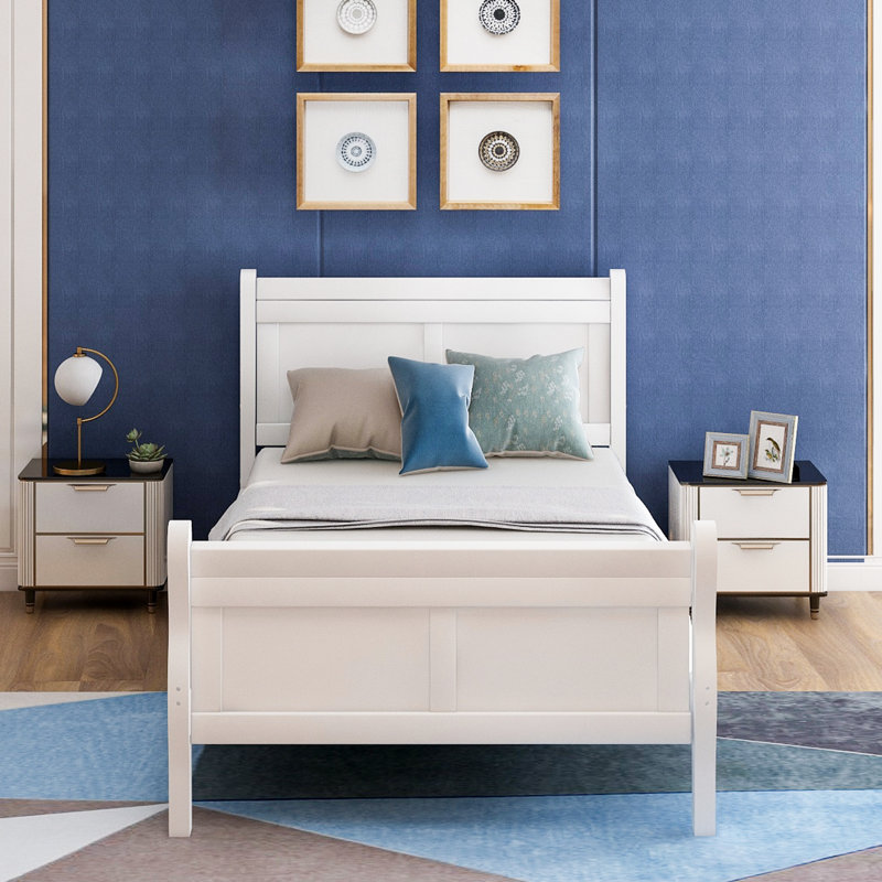 Cadre de lit simple en bois massif de conception classique par RIDGEPOLE Blanc, Lit simple, Blanc