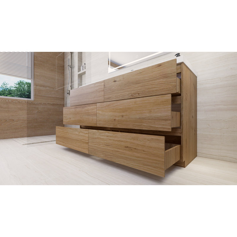 Ensemble de meuble-lavabo simple 60 po Haracha, Chêne naturel