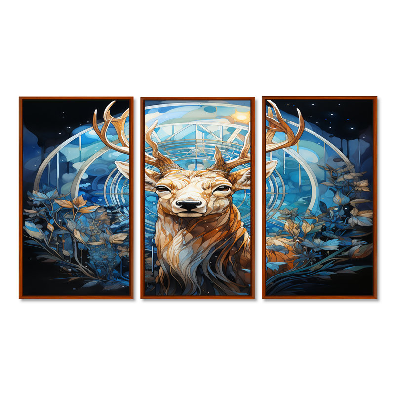 Charmain - ensemble de décorations murales animaux cerf, Cadre flottant brun, H 32 po x l 48 po x P 1 po