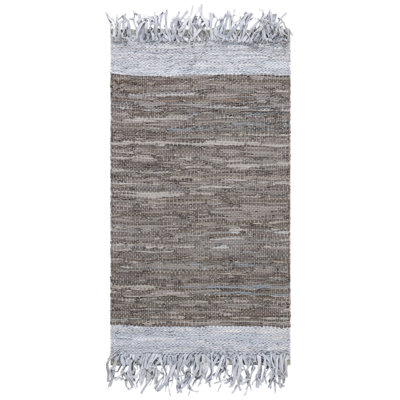 Exley Hand Woven Leather/Cotton Solid Color Rug in Light Gray
