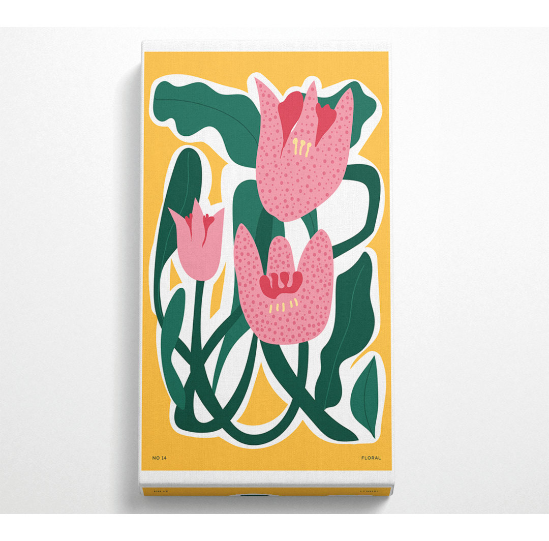 Pink Tulip Leaves Wide - Leinwanddrucke auf Wrapped Canvas