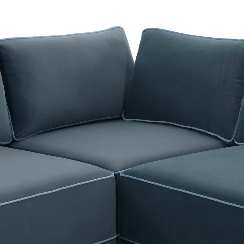 Canapé modulaire Clairah Misty, Velours bleu