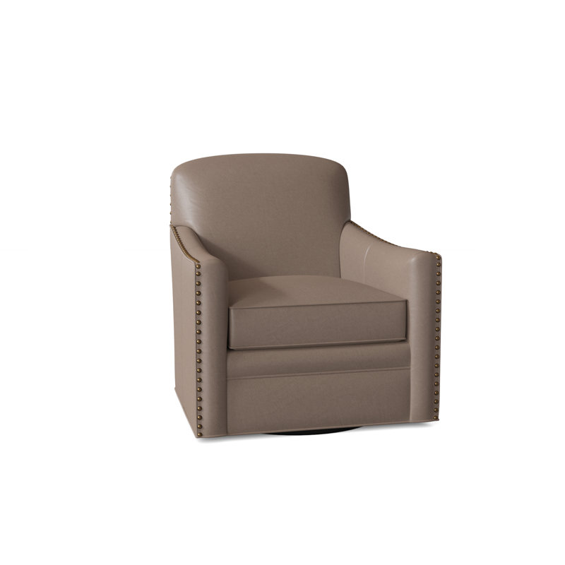 Luna Leather Swivel Armchair, Aline Fumo Genuine Leather, French Natural, Swivel - Standard
