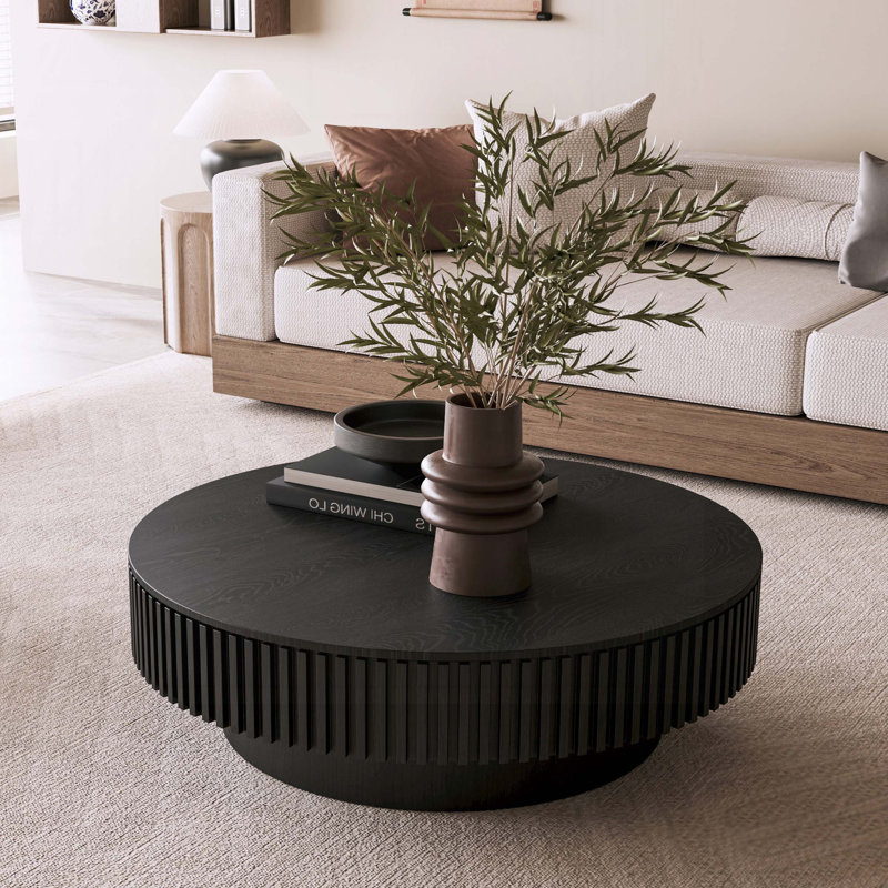 Table basse avec espace de rangement, structure en bois, Noir, H 13,78 po x L 39,37 po x l 39,37 po