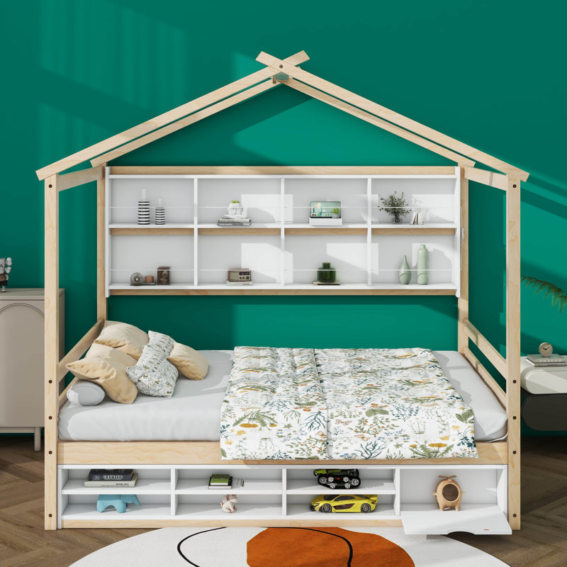 Lit plateforme avec rangement Addalina, Double, Naturel / naturel