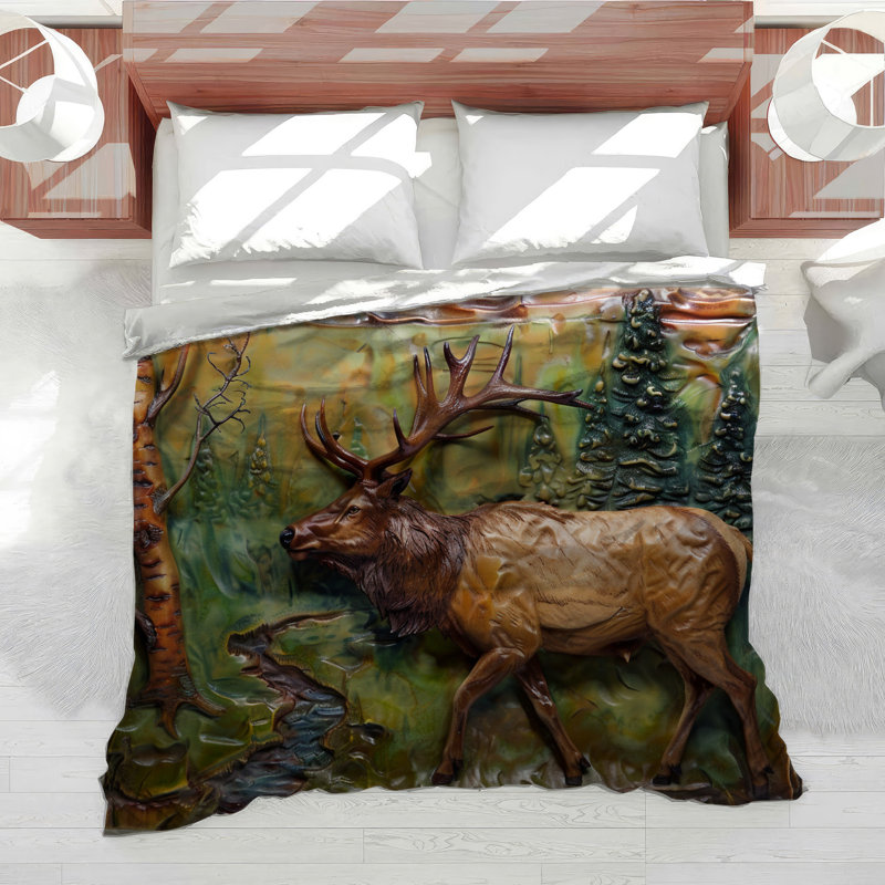 Elk Tile Wildlife Microfiber Duvet Cover, Queen Duvet Cover