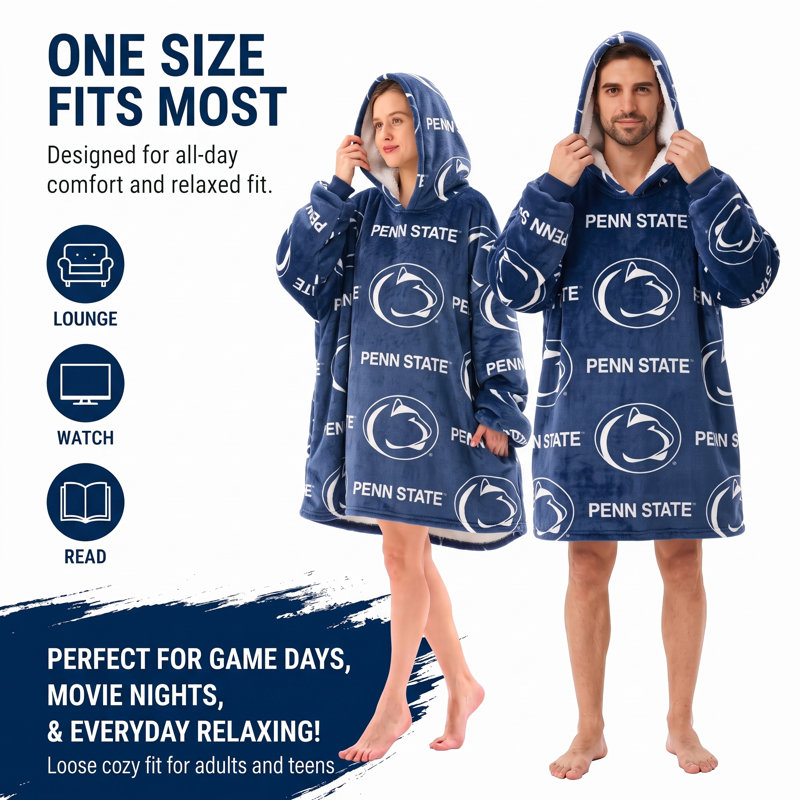 Couverture-pull sous licence officielle NCAA Penn State Nittany Lions, avec capuchon et poches latérales