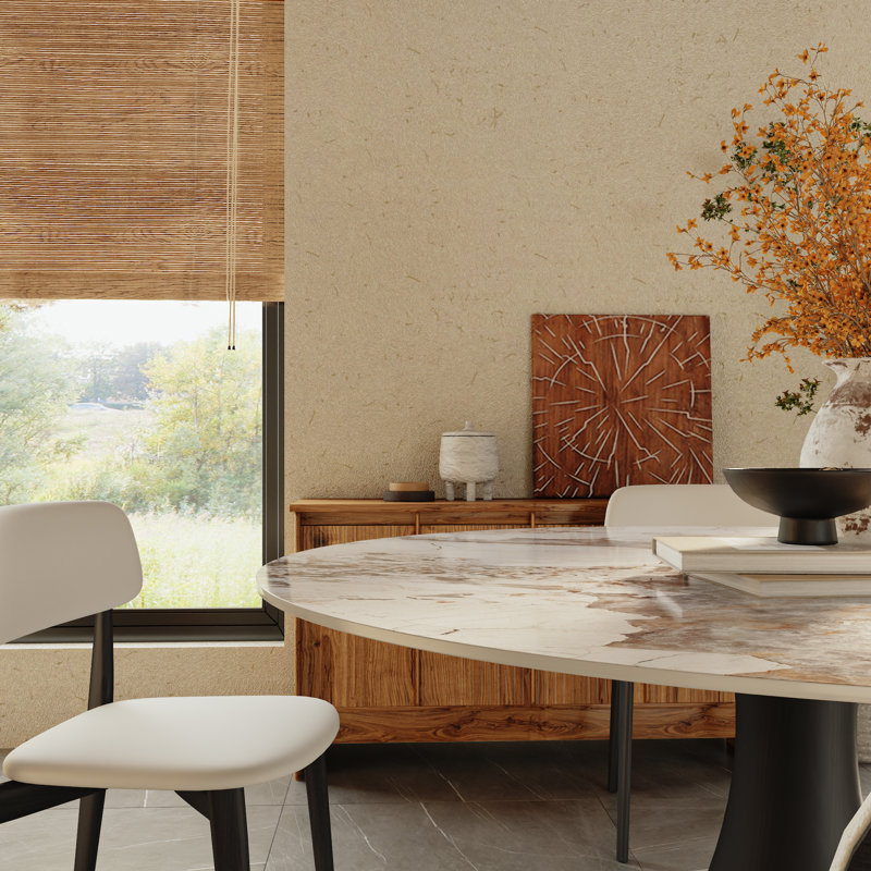 Table de salle à manger Mid-Century ronde pour 4-8 personnes avec plateau en pierre luxueux et piédestal sculptural élégant