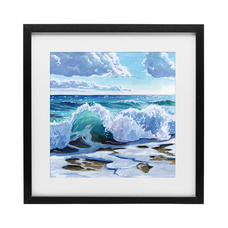 «Curling Aqua Wave on Shore», reproduction imprimée sous verre, design par Kate Jarvik Birch, H 16 po x l 16 po