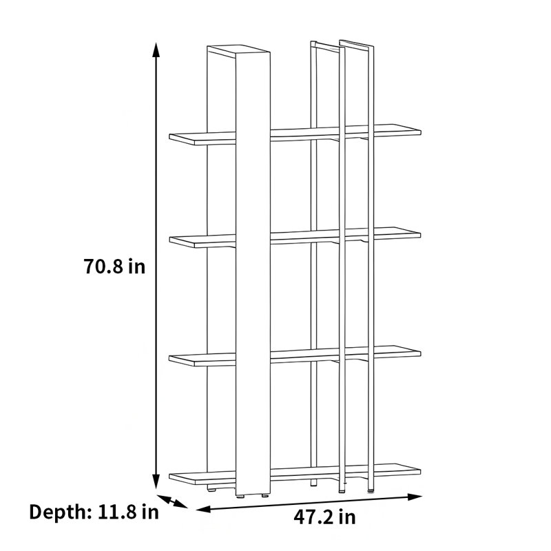 Qualité créative et belle bibliothèque, Noir / or, (4 tablettes) H 70,8 po x l 47,2 po x P 11,8 po