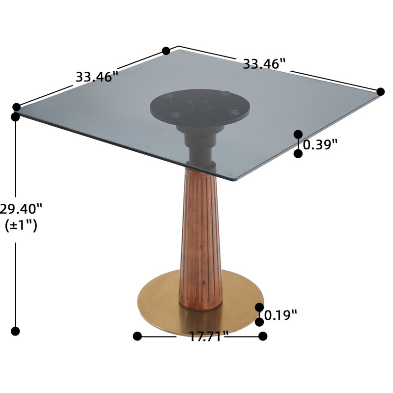 Table de conférence moderne carrée en verre avec base en bois massif