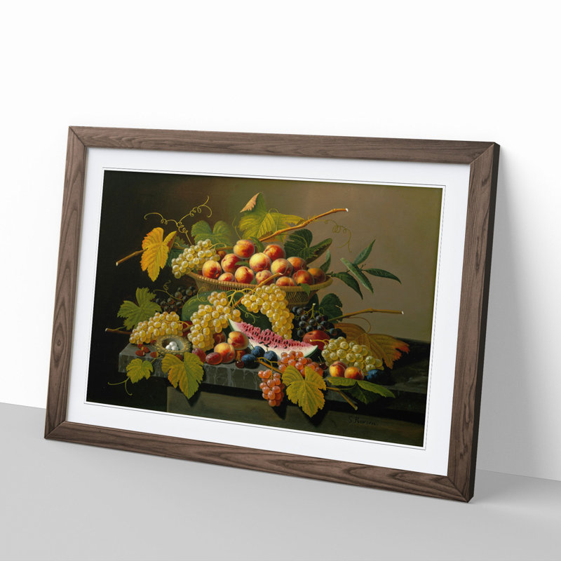 Still Life with Flowers and Fruit Vol.4 by Severin Roesen - Picture Frame Painting, 48cm H x 65cm W x 2cm D, Walnut