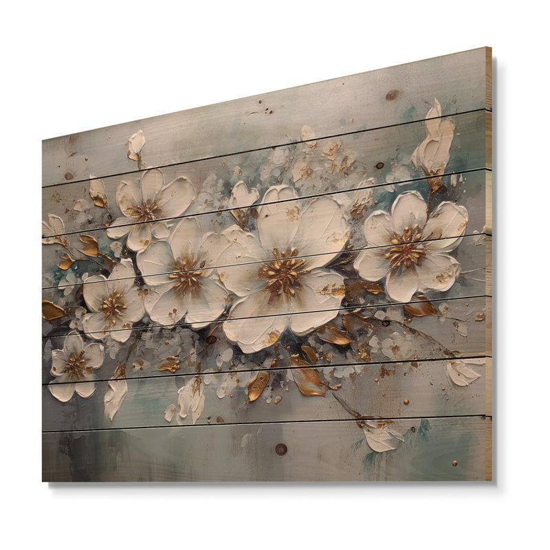 Hewey - Floral Wall Art On Natural Pine Wood, 24" H x 32" W