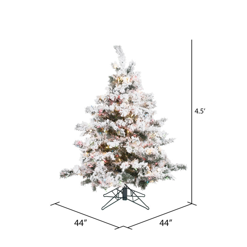 Flocked Alaskan 7.5' White Artificial Christmas Tree with 900 Multicolored Lights with Stand, 4.5' H