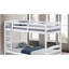 Lit simple au-dessus d'un lit superposé blanc avec arche transitionnelle, bois massif et d'ingénierie, serrure à insert, finition de chambre à coucher, joint, cadre