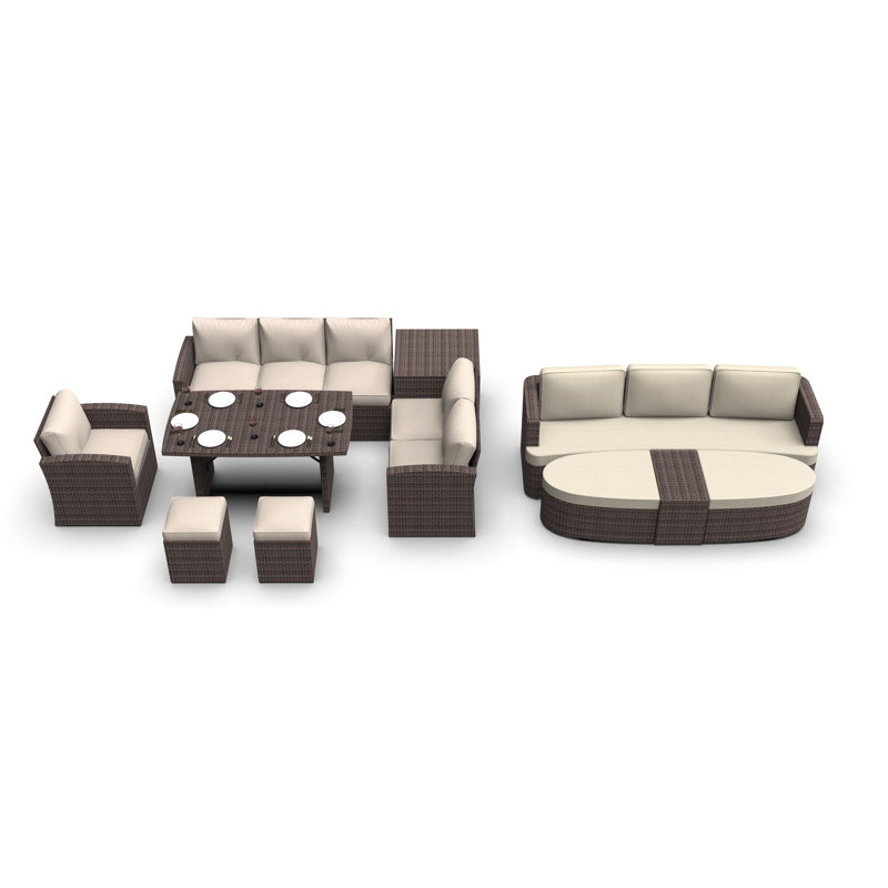 Ensemble de conversation avec coussins pour 13 personnes Fredric Wicker / Rattan, Beige, Brun