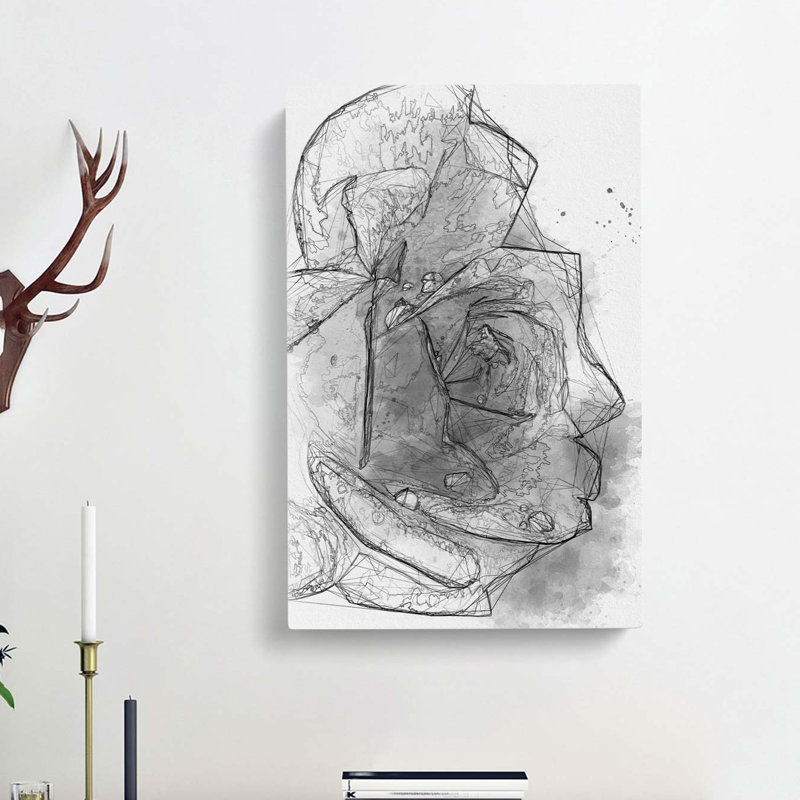 Rose Flower in Abstract - Wrapped Canvas Drawing - Wrapped Canvas, 91cm H x 60cm W x 3cm D