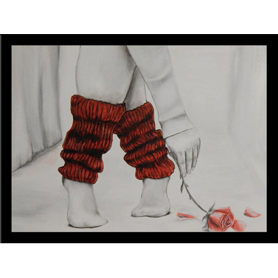 Ballerina Feet Red Socks Pink Rose 'Lady with the Rose' Framed Acrylic Painting Print by Ed Capeau