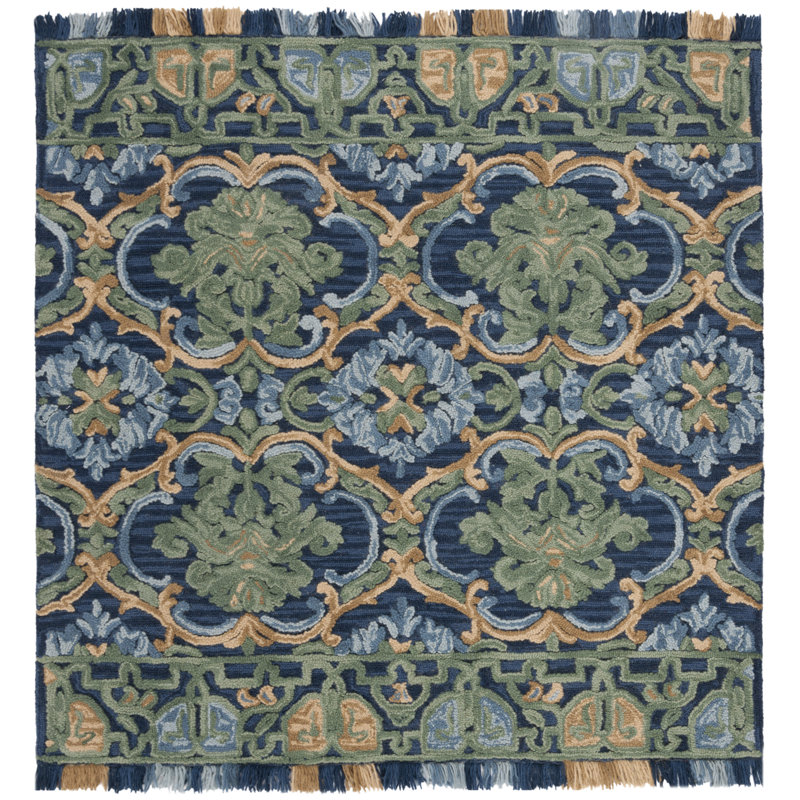 Jahiem Hand-Tufted Wool/Cotton Navy/Green Area Rug, Square 8'