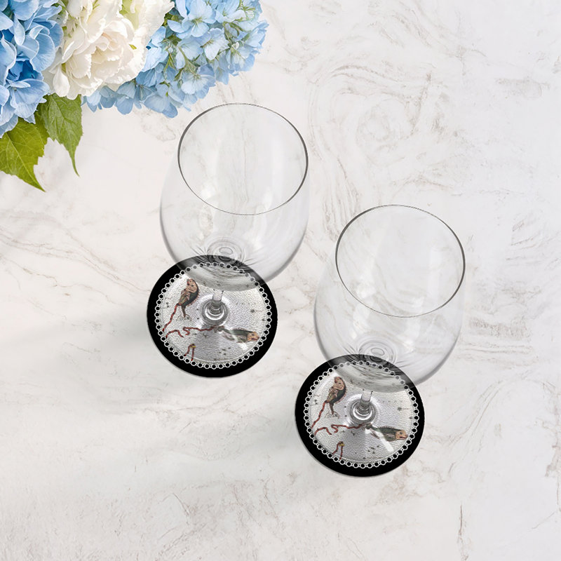 Zodiac Pisces Black Vegan Leather Round Coasters, Black