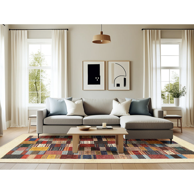 Tapis brun/rouge/gris zone contemporaine, Rectangle 6 pi x 9 pi