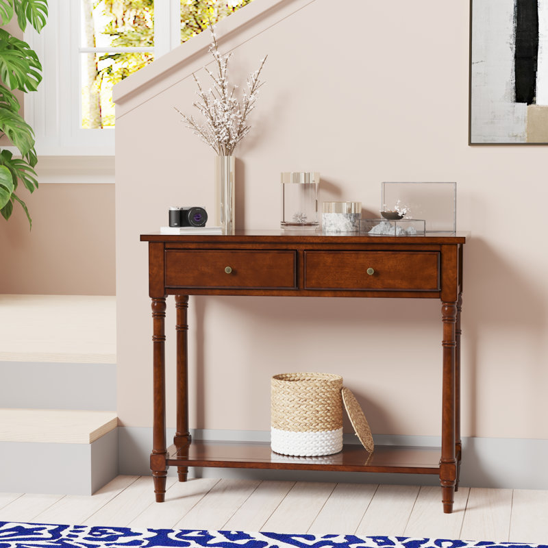 LUMERA Collection Mid-Century Modern Console Table with 2 Drawers & Shelf, 35.4” Narrow Entryway Table, Solid Wood Sofa Table for Living Room, Hallway, Foyer 