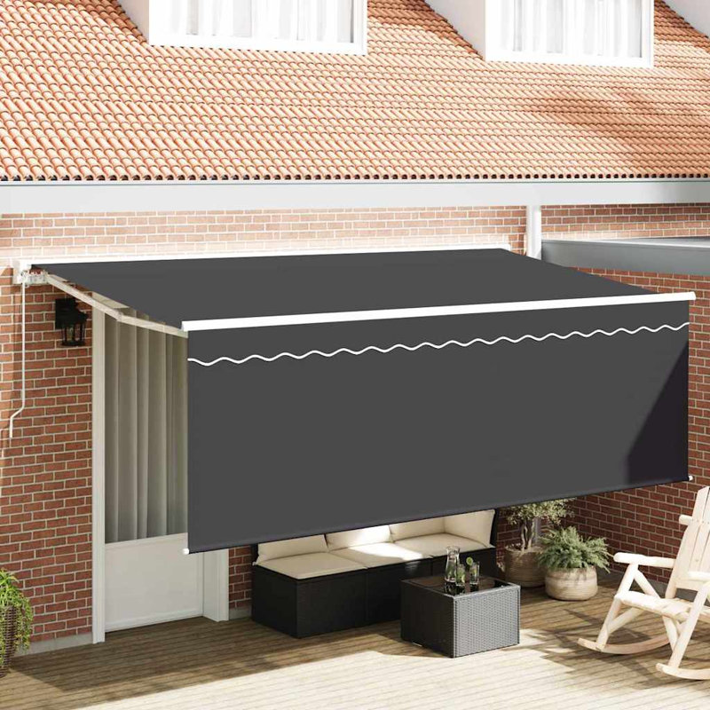 VidaXL Retractable Patio Awning, Cream/White, 165cm H x 350cm W x 200cm D