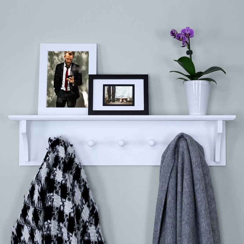 Atlanta 24'' Wide 5 - Hook Wall Mounted Coat Rack with Shelf, White