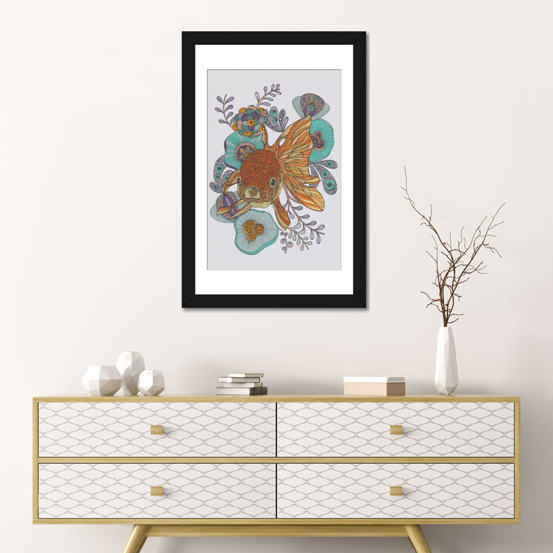 " Little Fish " by Valentina Harper, Black Framed Fine Art Paper, White, 24" H x 16" W x 1" D