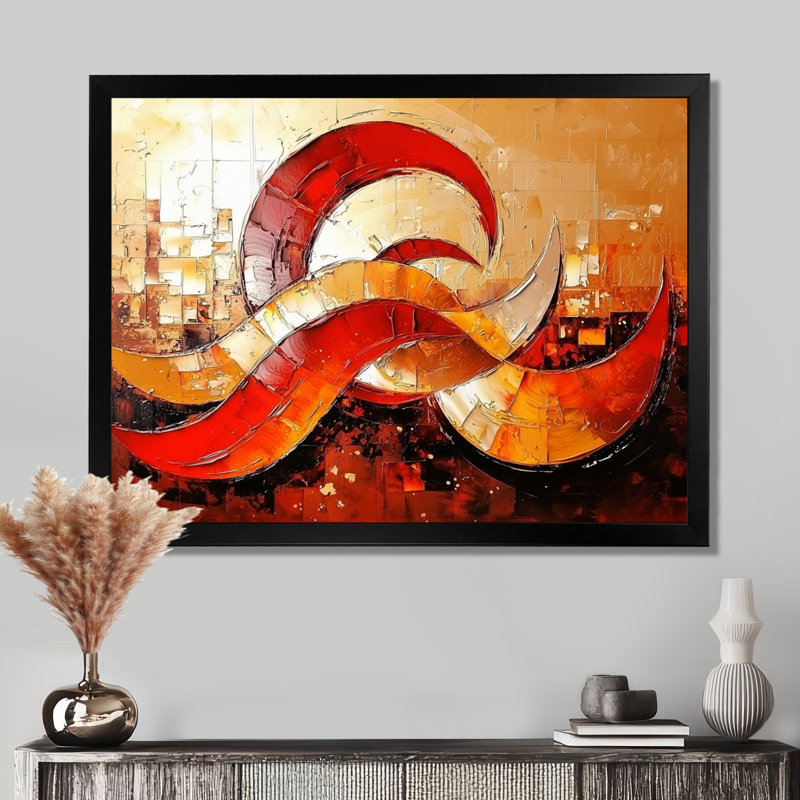 Décoration murale géométrique abstraite rouge et or à motif de volcan géométrique I, Noir, H 12 po x l 20 po