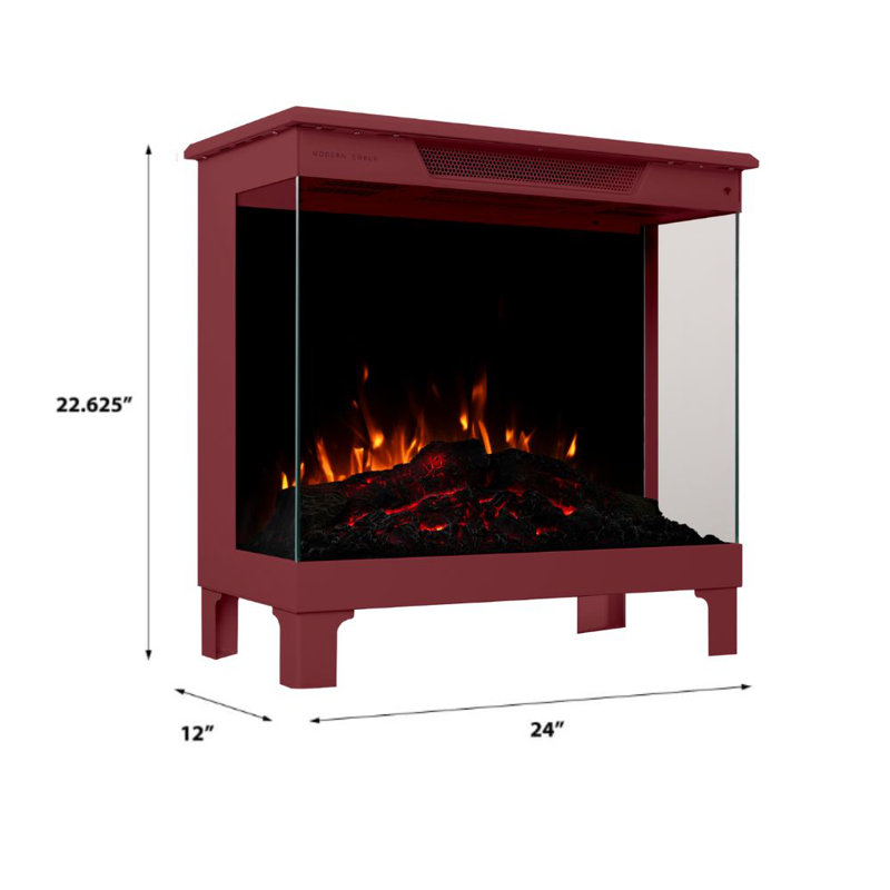 Modern Ember Skyline Smart 3-Sided  Electric Fireplace Stove Heater, Red