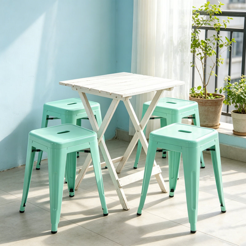 Tabourets de comptoir en métal de 18 pouces, tabourets de salle de classe empilables, chaises de salle à manger en métal sans dossier pour l'intérieur et l'extérieur, tabourets de bar de cuisine (ensemble de 4)