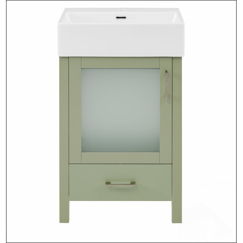 Meuble-lavabo de 20 pouces avec lavabo en céramique et beaucoup de rangement - idéal pour les petites salles de bain, Vert