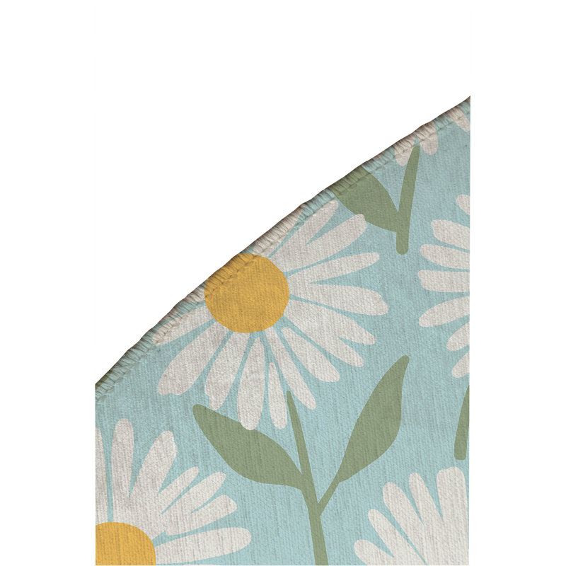 Tapis décoratif Sweet Daisy, Bleu ciel, Rond 5 pi