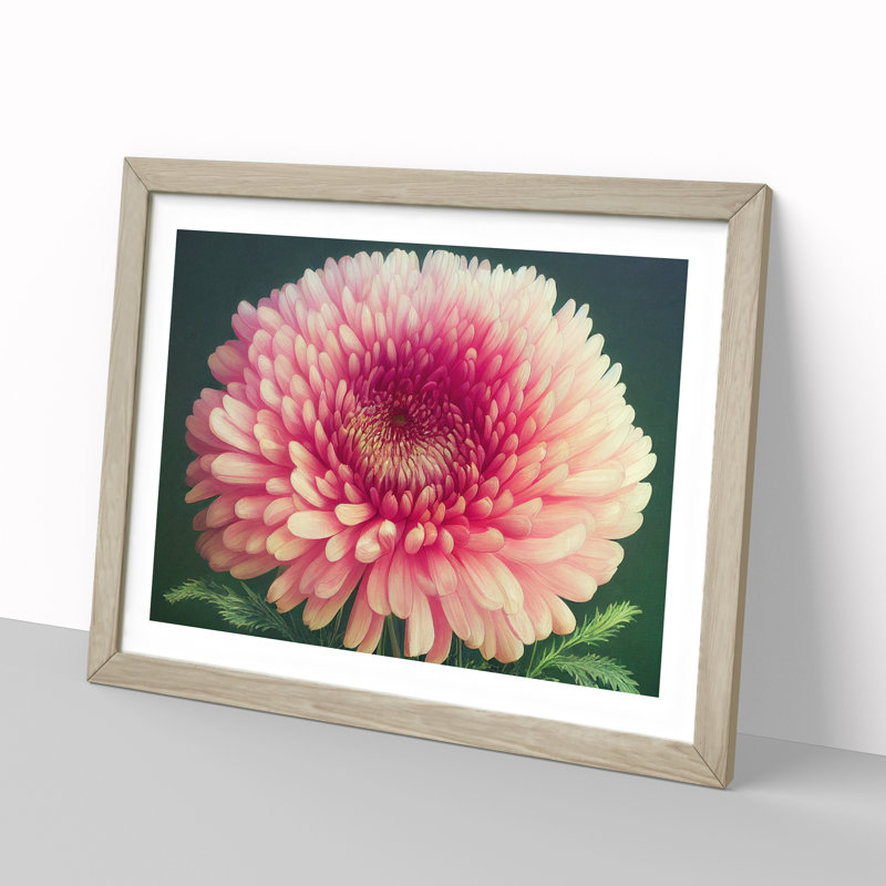 Cheerful Chrysanthemum Flower 1 Piece Single Picture Frame Painting, 34cm H x 46cm W x 2cm D, Oak