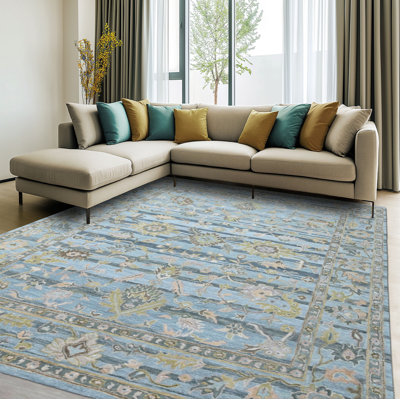 Tapis multicolore en laine touffeté à la main à motif floral moderne et contemporain