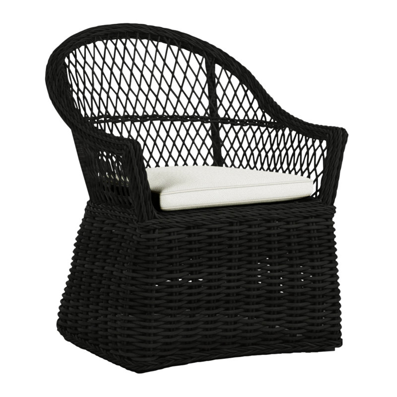 Fauteuil d'extérieur en résine tressée Soho N-Dura, Noir, InsideOut® Rollo ‑ lin argent, Welt