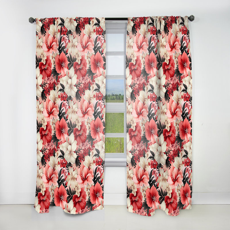 Hibiscus Romance - motif tropical II - Rideau floral - Rideau floral obscurcissant - 1 panneau, 52" W x 108" L
