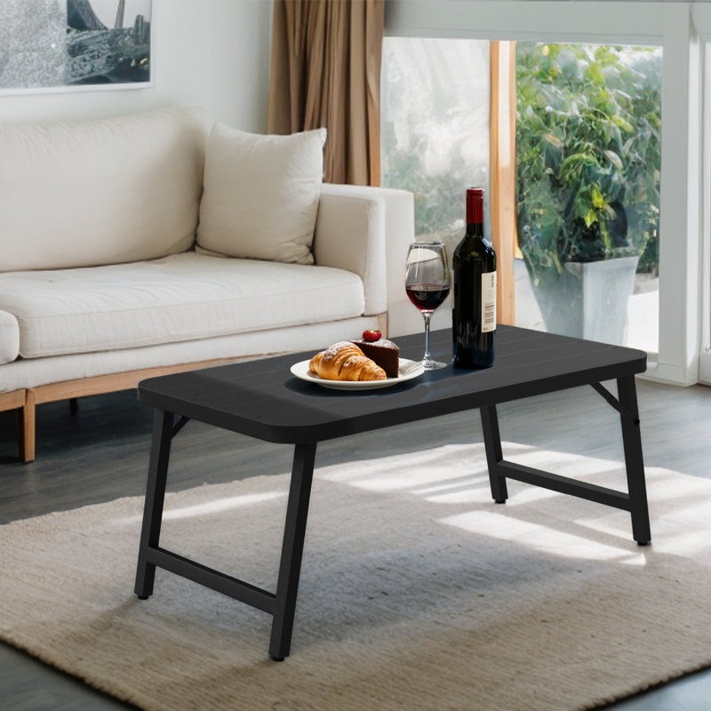 Table d'appoint d'extérieur pliable et rectangulaire, Noir