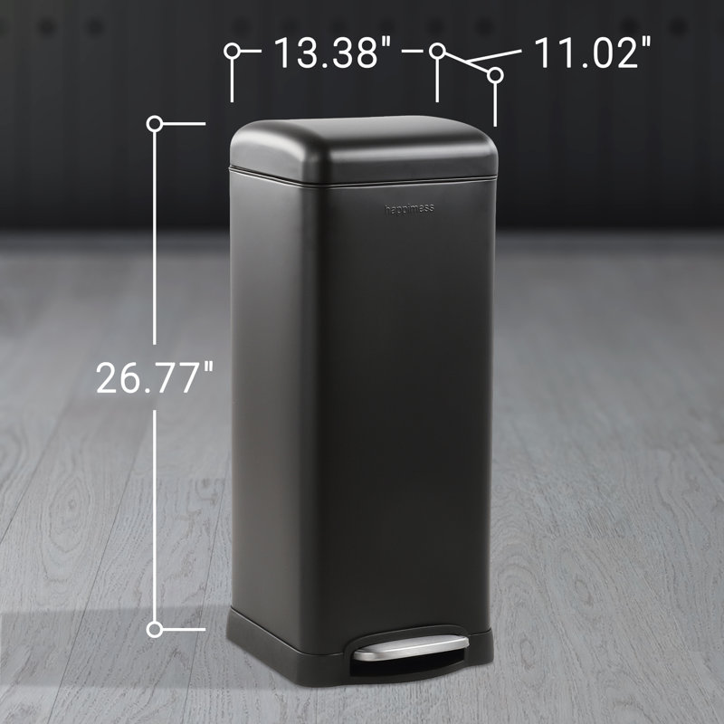 Betty Retro Steel Step On Trash Can, 8 Gallons, Black