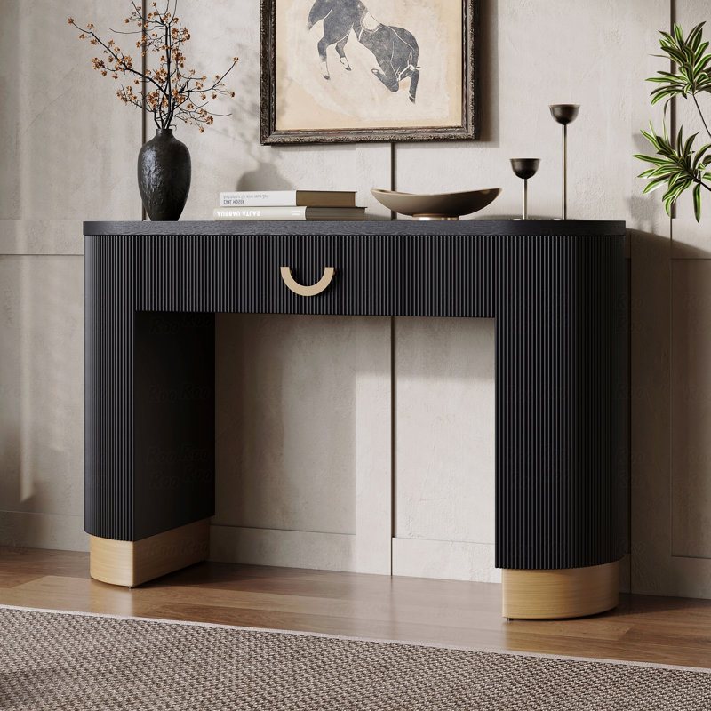Modern Console Table With Vertical Ribbed Design - Compact Storage Functional Drawer