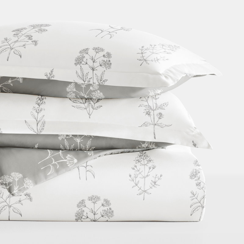 Light Gray Floral Print Twin/Twin XL Reversible Duvet Cover Set