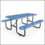 Ensemble de table longue et de chaises bleues avec trou pour parasol 6 pi
