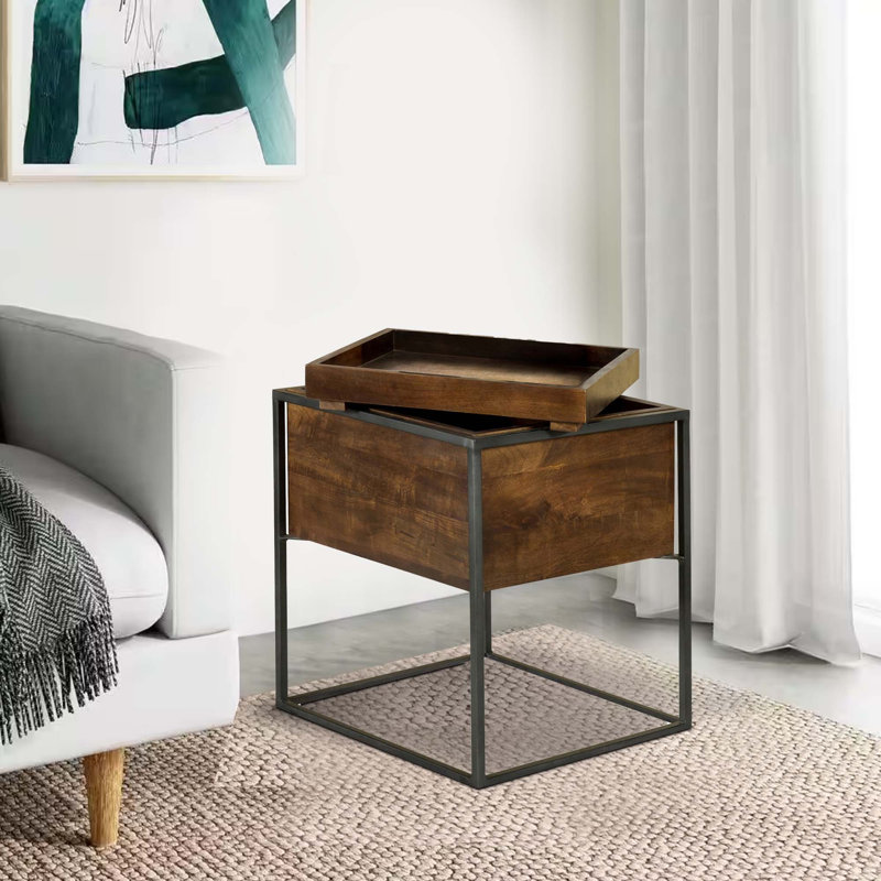 Solid Wood Tray Top End Table