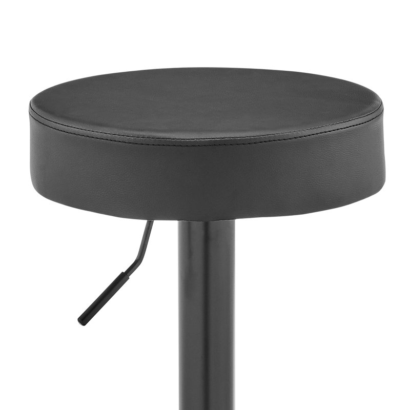 Nuredin Modern Adjustable Swivel Backless Black Iron Metal Bar Stool with Dark Gray Faux Leather Seat