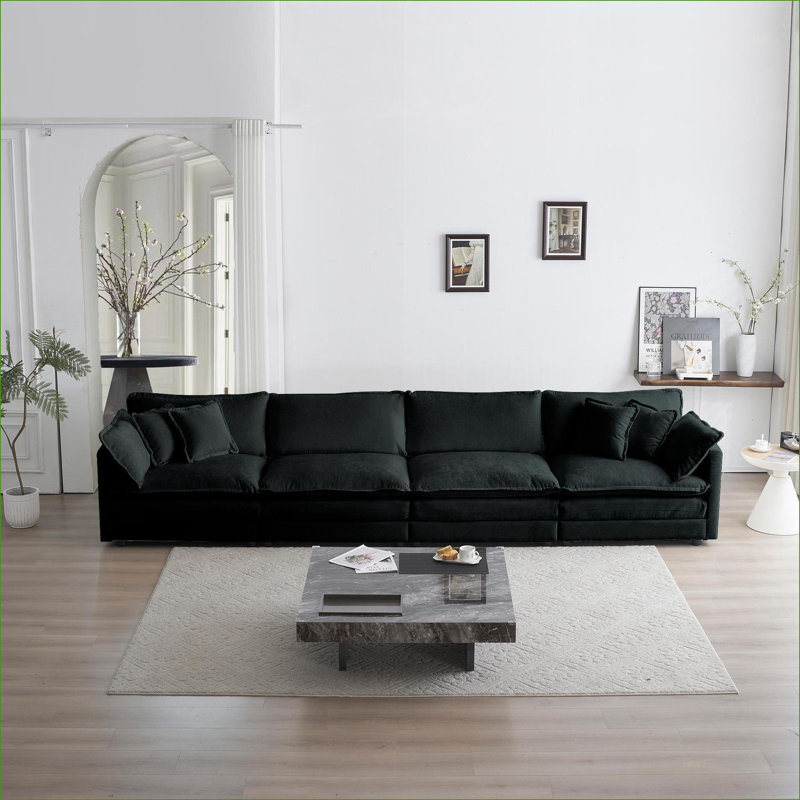 Canapé modulaire rembourré 5 pièces en chenille en tissu Anvi, Chenille blanche, 33" H x 146.5" W x 57.4" D
